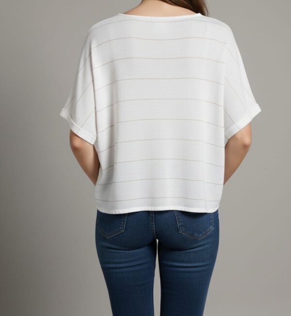 13 Striped Boxy White Top