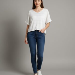 Striped Boxy White Top