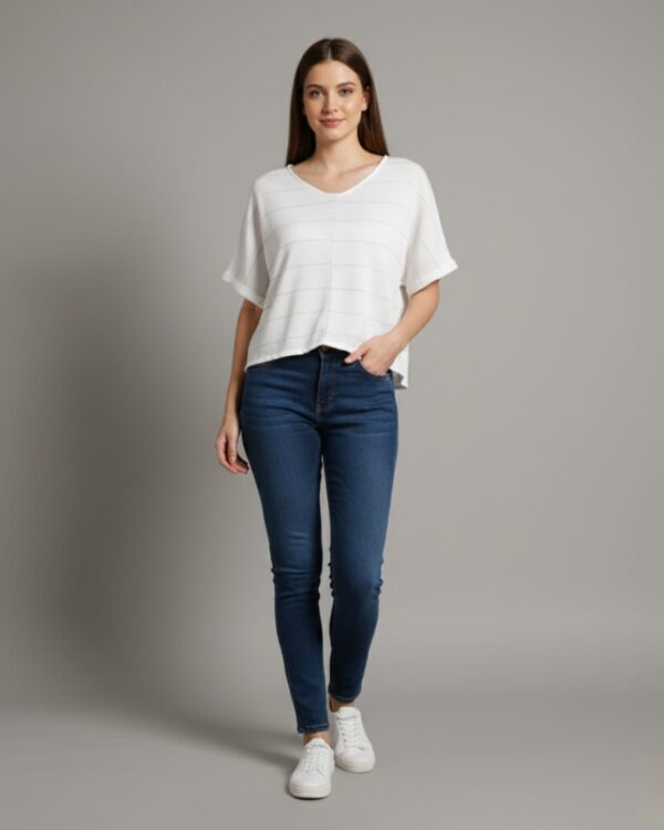 CROPPED THUMBNAIL Striped Boxy White Top