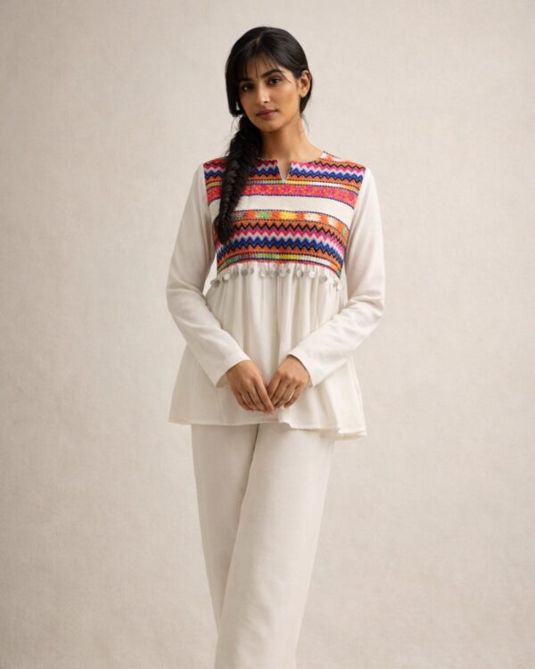 White peplum Top with jacquard