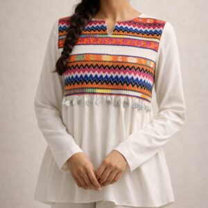 White peplum Top with jacquard