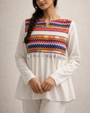 White peplum Top with jacquard