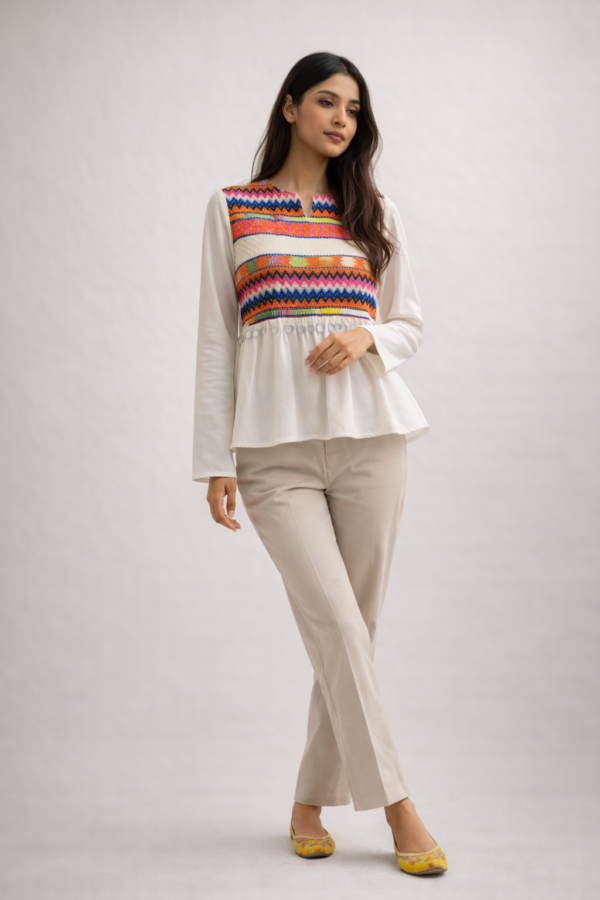 White peplum Top with jacquard