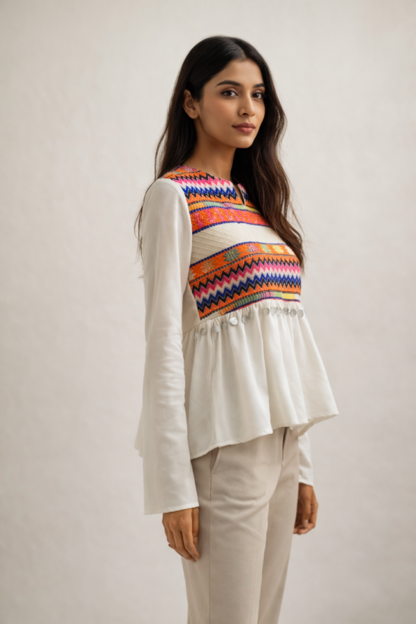 White peplum Top with jacquard