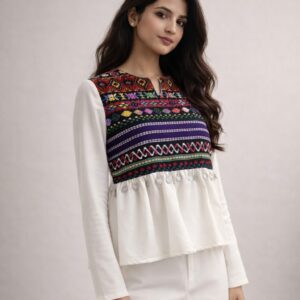 White peplum Top with jacquard