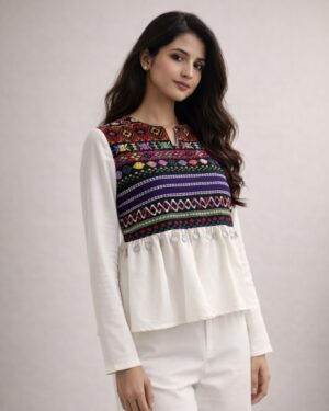 White peplum Top with jacquard