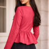 Peplum Top with Multicolor Jacquard Yoke