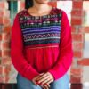 Peplum Top with Multicolor Jacquard Yoke