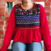 Peplum Top with Multicolor Jacquard Yoke