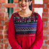 Peplum Top with Multicolor Jacquard Yoke