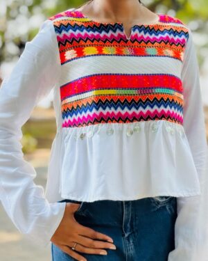 White peplum Top with jacquard