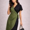 Dual-Tone Wrap Dress