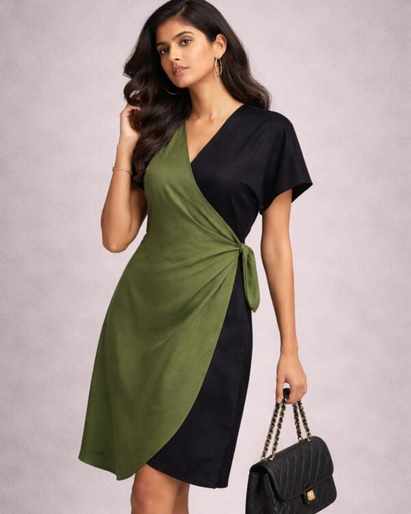 Dual-Tone Wrap Dress